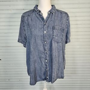Jane + Delancy Chambray Pearl Snap Front Pocket Short Sleeved Top Womens Size XL